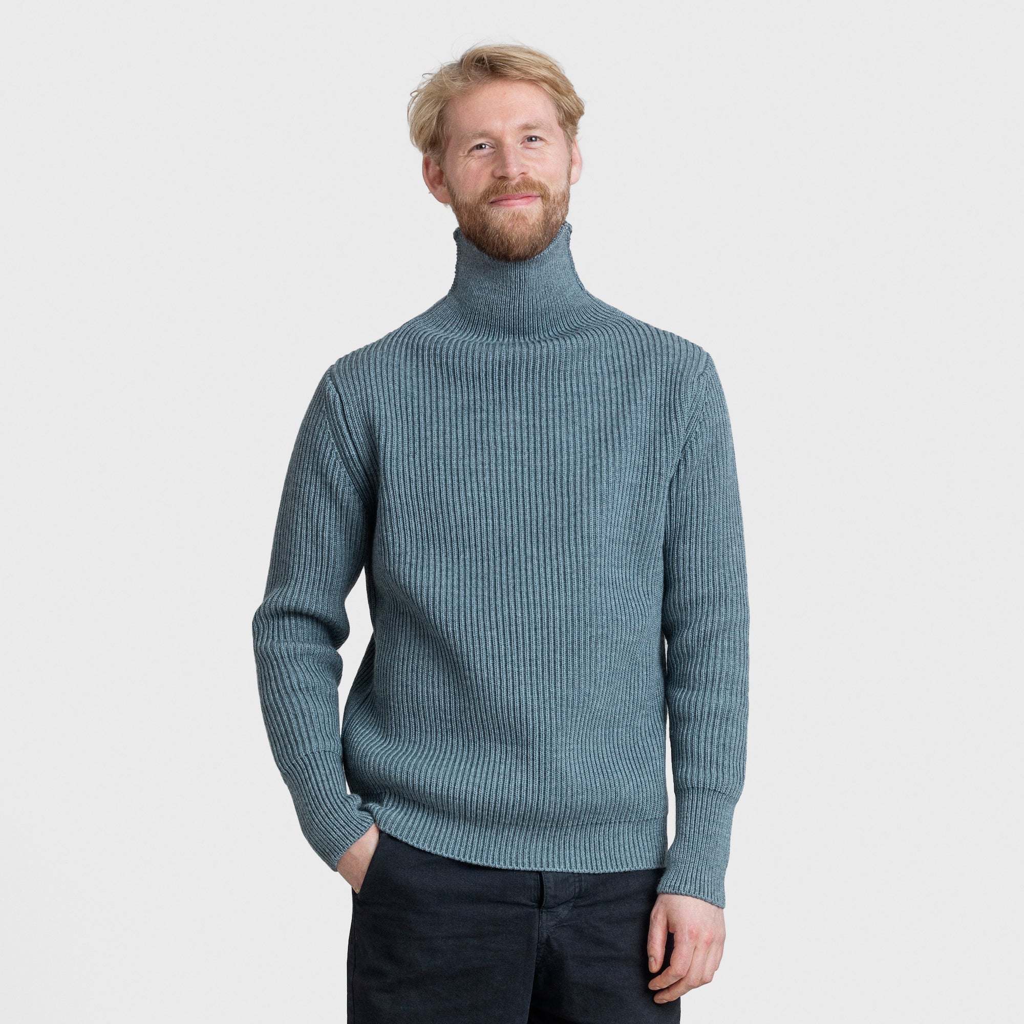 Martin wearing Navy Turtleneck in Light Indigo